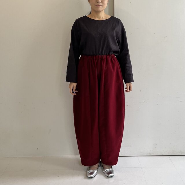 コットンモールスキンバレルレッグパンツ(レッド)