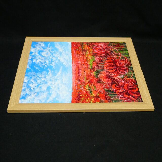 油絵 油彩 油彩画 絵 絵画【秋空に咲く赤い彼岸花】 油絵【秋空に咲く赤い彼岸花】 | iichi 日々の暮らしを心地よくする