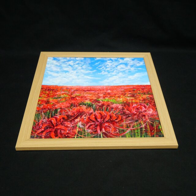 油絵 油彩 油彩画 絵 絵画【空と雲と、赤き彼岸花】 油絵【秋空に咲く