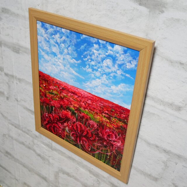 油絵【秋空に咲く赤い彼岸花】 | iichi 日々の暮らしを心地よくする