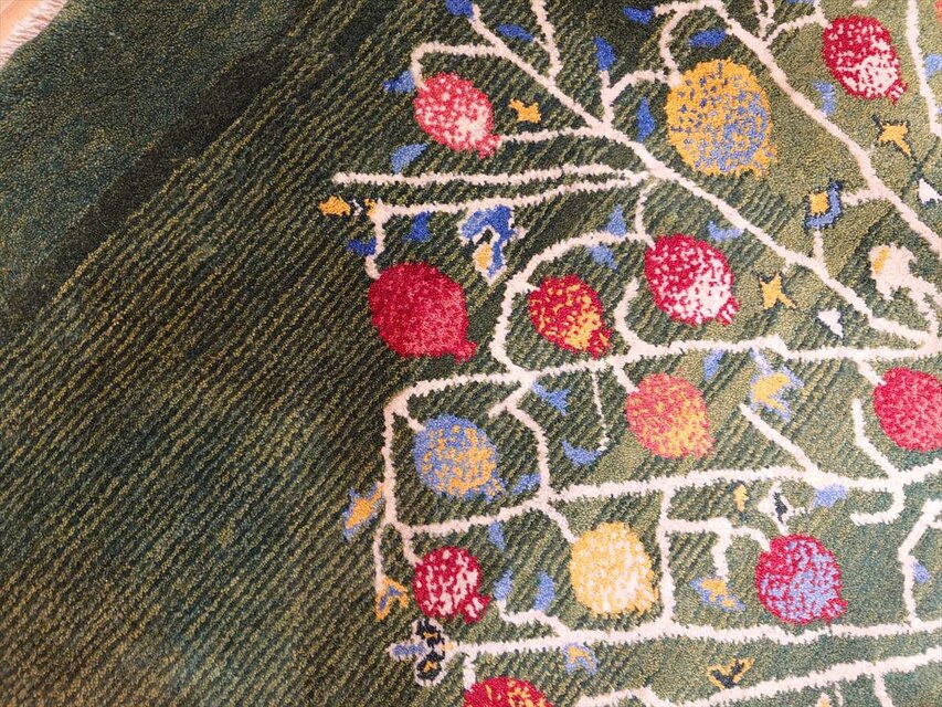 ペルシャ ギャッベ リビング ラグ 200x155cm ザクロの木 緑色