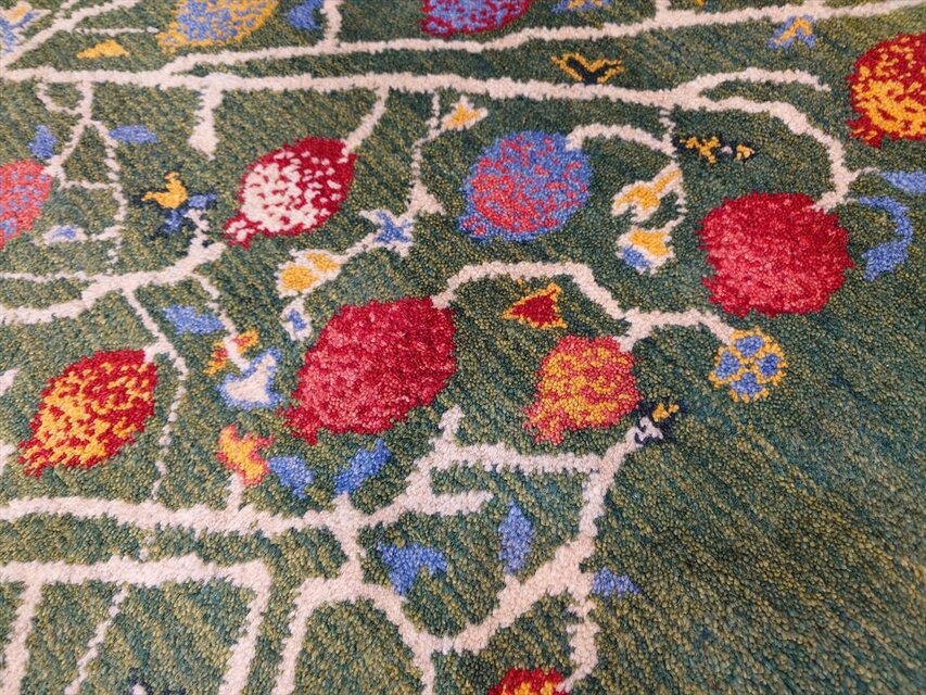 ペルシャ ギャッベ リビング ラグ 200x155cm ザクロの木 緑色