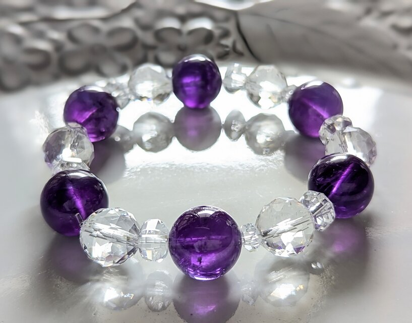 ウルグアイ産アメジスト（非加熱）&クリアクォーツのブレスレット