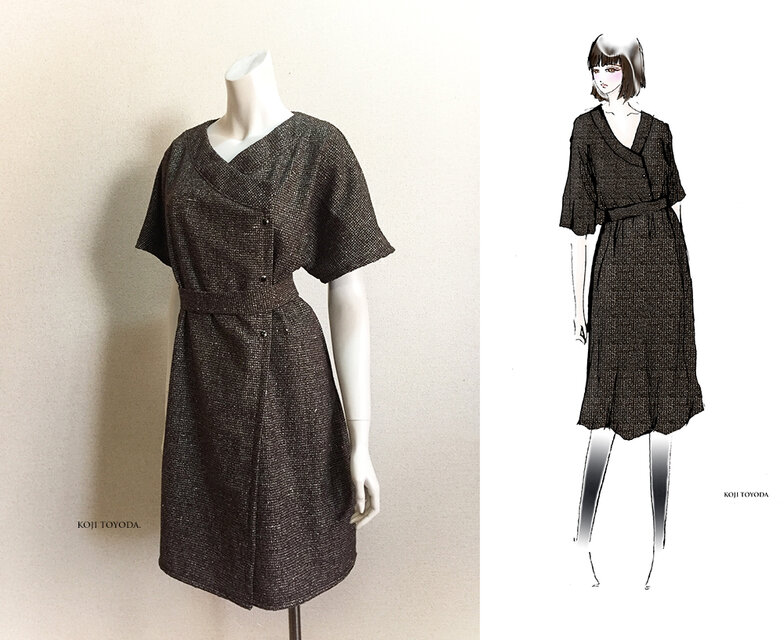 【1点もの・デザイン画付き】ツイード巻きワンピース（KOJI TOYODA）