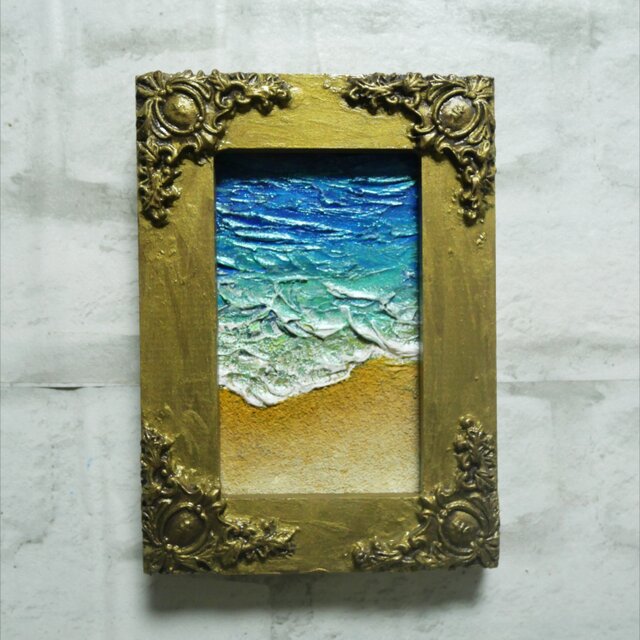 油絵  キャンバスパネル ミニ絵画【海と砂浜海】