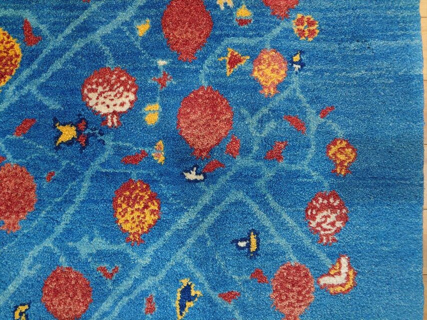 ペルシャ ギャッベ リビング ラグ 200x150cm 青色 ザクロの木 RJ9448