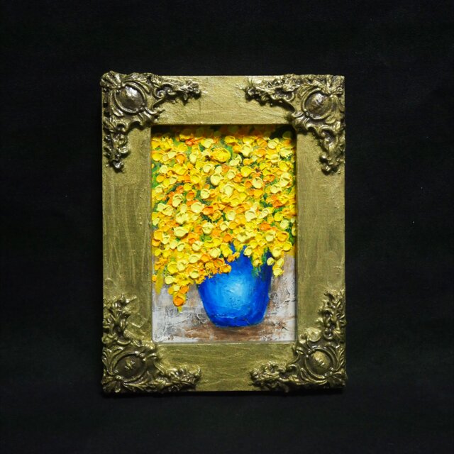 油絵 キャンバスパネル ミニ絵画【ミモザ】 | iichi 日々の暮らしを
