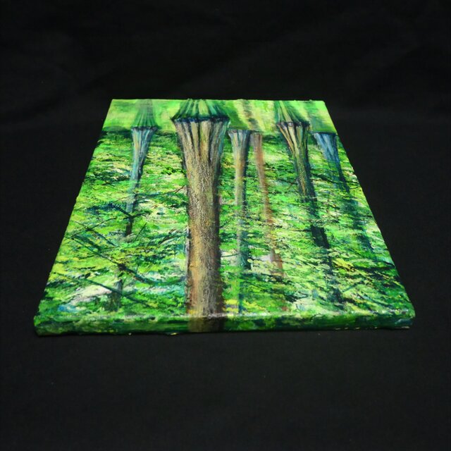 油絵 【水面に映るラクウショウの森﻿】 | iichi 日々の暮らしを