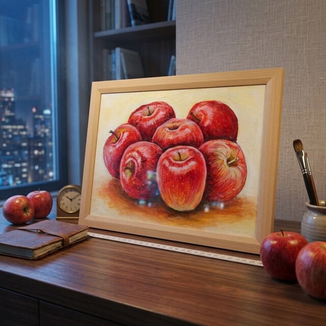 油彩画 A4原画「出逢ってしまった赤」額装・壁掛け可【一点物アート