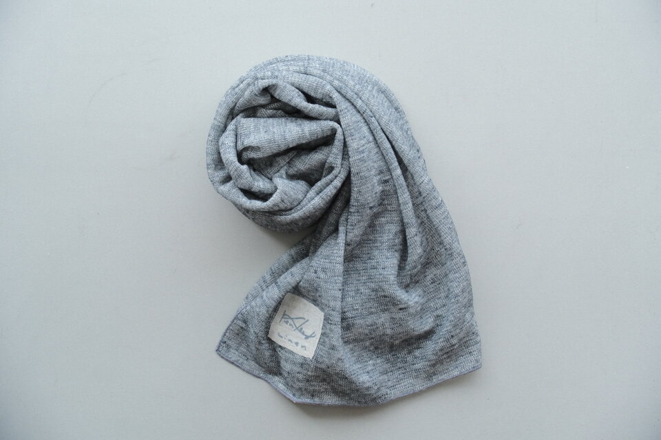 リネンニット　リバーシブルストール　ダークグレー×ホワイト