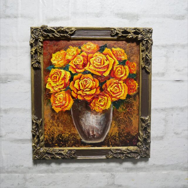 油絵 【黄色い薔薇】 | iichi 日々の暮らしを心地よくするハンドメイド