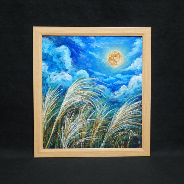 油絵 【月とススキお月見】 | iichi 日々の暮らしを心地よくする