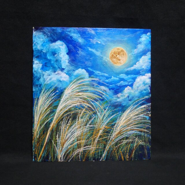 油絵 【月とススキお月見】 | iichi 日々の暮らしを心地よくする