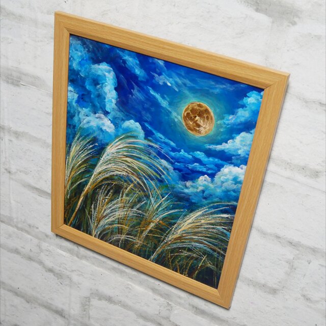 油絵 【月とススキお月見】 | iichi 日々の暮らしを心地よくする