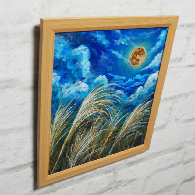 油絵 油彩 油彩画 絵 絵画　【お月見のススキ】 油絵 油彩 油彩画 絵 絵画【お月見のススキ】 | HIROSHI1990