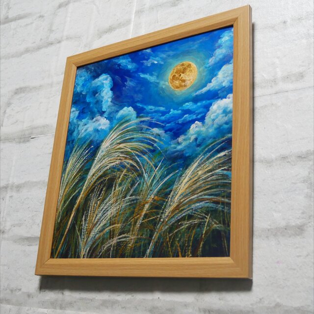 油絵 【月とススキお月見】 | iichi 日々の暮らしを心地よくする
