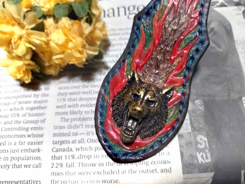 手描き一点物】Wolf キーループ ベルトループ キーホルダー 狼の