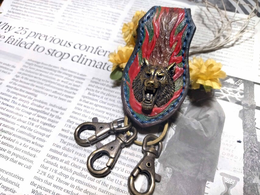 手描き一点物】Wolf キーループ ベルトループ キーホルダー 狼の