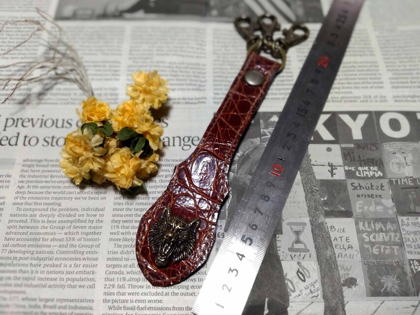 本ワニ革】Wolf キーループ ベルトループ キーホルダー 狼のコンチョ