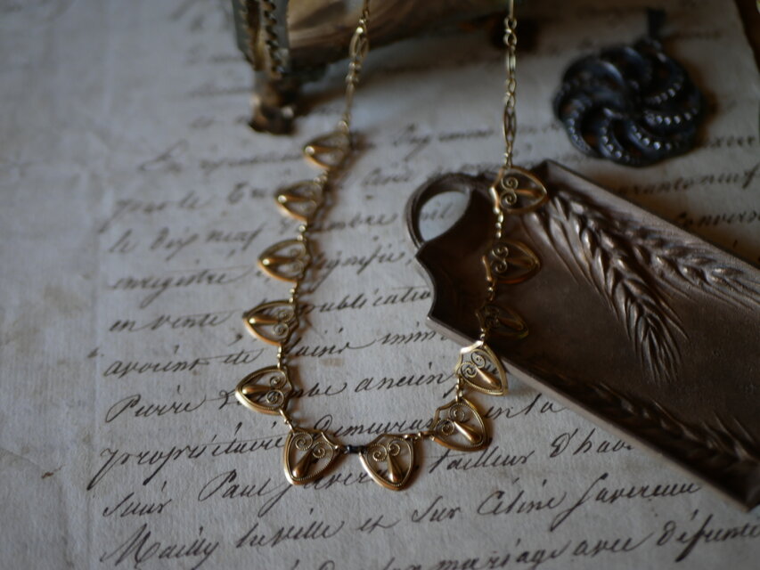 FN-18】 フィリグリー K18 アンティークネックレス フランス