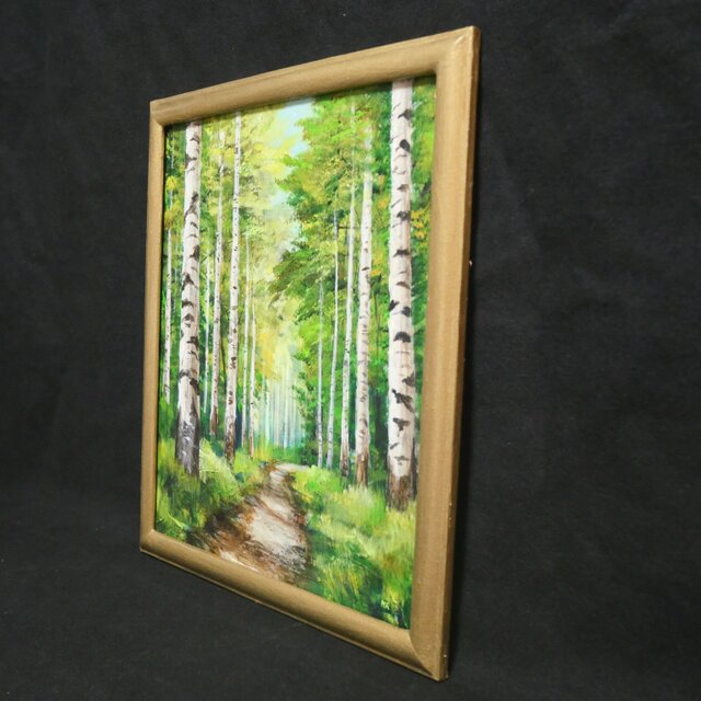 油絵 油彩 油彩画 絵画 絵【白樺林道】 | iichi 日々の暮らしを
