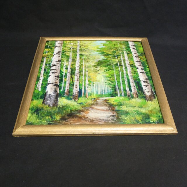 油絵 油彩 油彩画 絵画 絵【白樺林道】 | iichi 日々の暮らしを