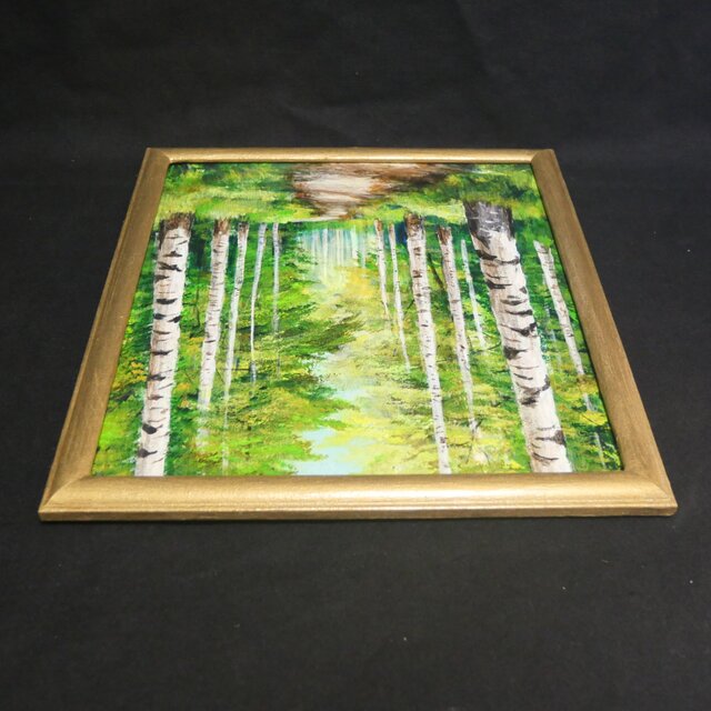 油絵 油彩 油彩画 絵画 絵【白樺林道】 | iichi 日々の暮らしを