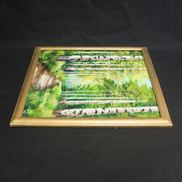 油絵 油彩 油彩画 絵画 絵【白樺林道】 | iichi 日々の暮らしを