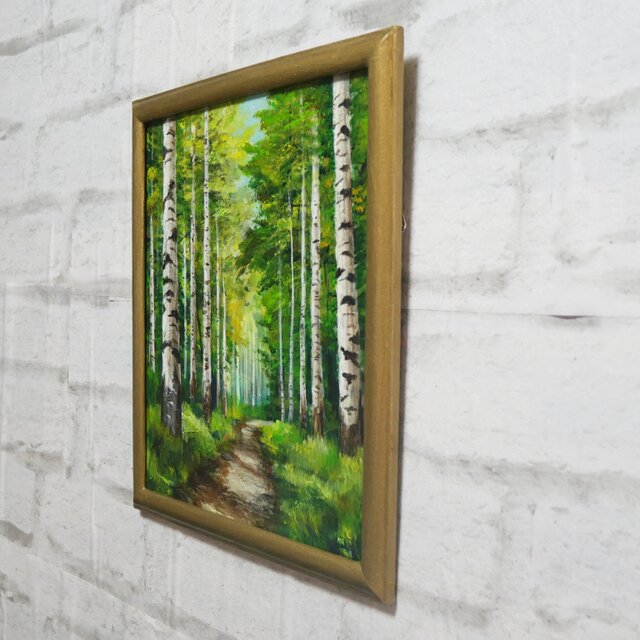 油絵 油彩 油彩画 絵画 絵【白樺林道】 | iichi 日々の暮らしを