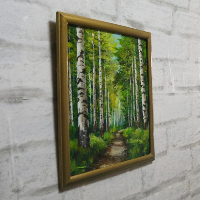 油絵 油彩 油彩画 絵画 絵【白樺林道】 | iichi 日々の暮らしを