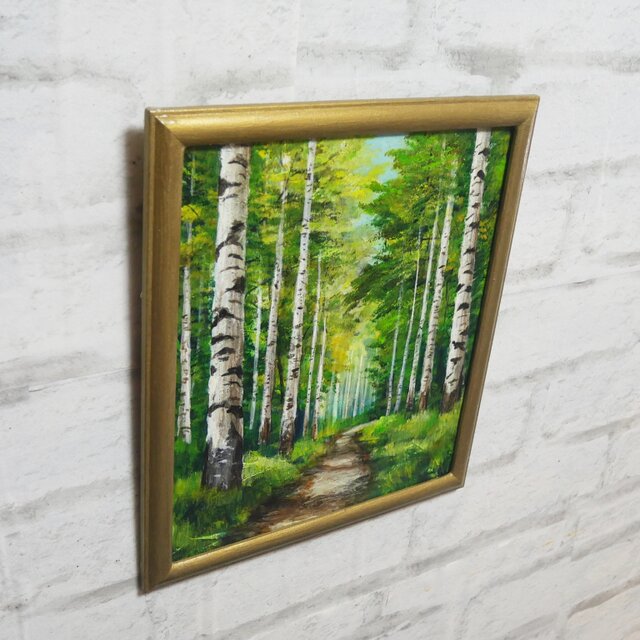 油絵 油彩 油彩画 絵画 絵【白樺林道】 | iichi 日々の暮らしを