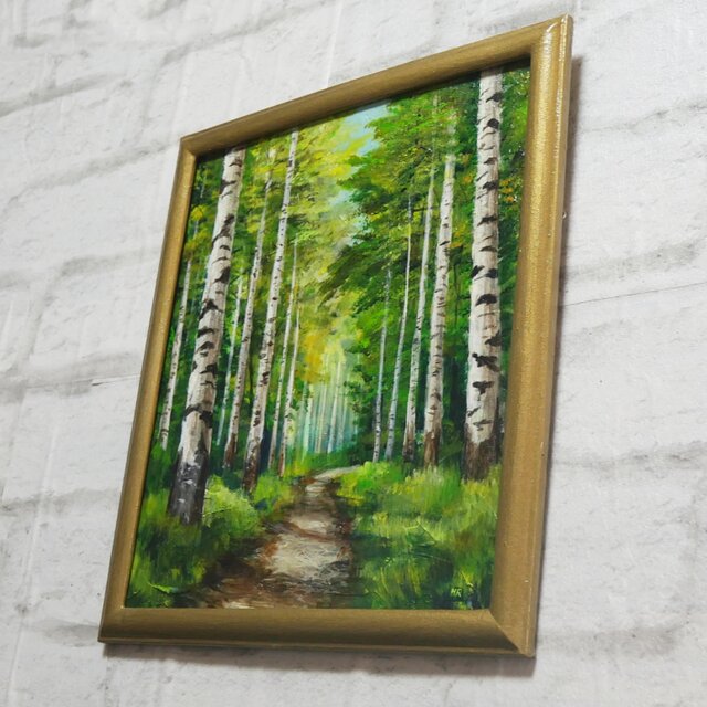 油絵 油彩 油彩画 絵画 絵【白樺林道】 | iichi 日々の暮らしを