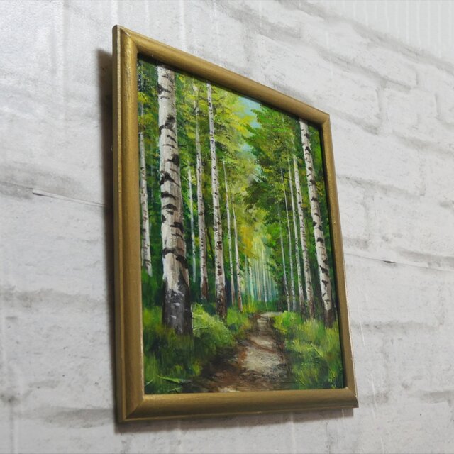 油絵 油彩 油彩画 絵画 絵【白樺林道】 | iichi 日々の暮らしを