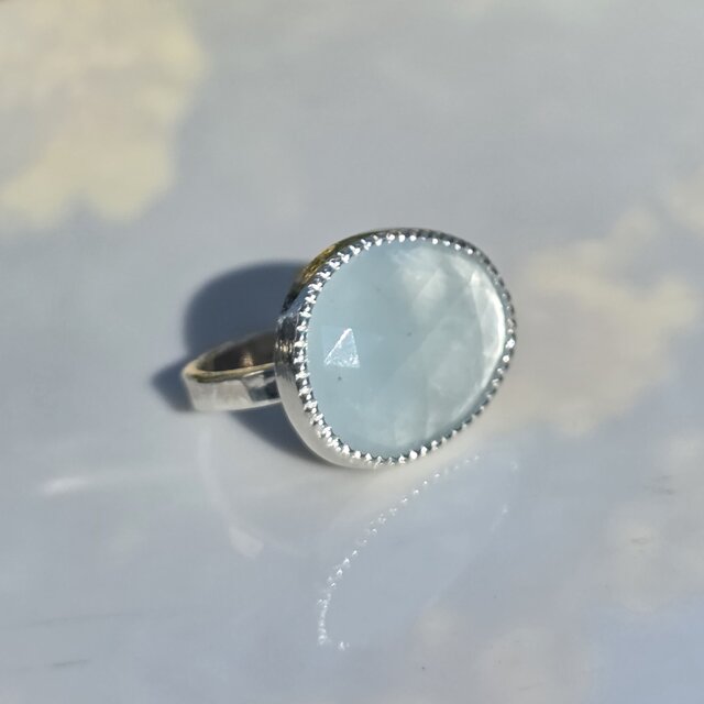 アクアマリン ローズカット8.9ct ミル打ち留め シルバーSV925リング