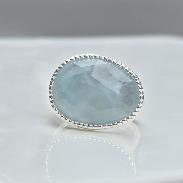 アクアマリン ローズカット8.9ct ミル打ち留め シルバーSV925リング