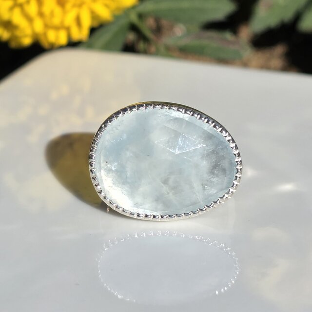 アクアマリン ローズカット8.9ct ミル打ち留め シルバーSV925リング