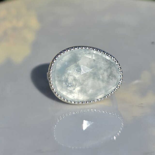 アクアマリン ローズカット8.9ct ミル打ち留め シルバーSV925リング