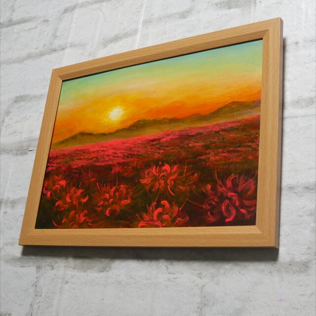 油絵 【彼岸花の夕日】 | iichi 日々の暮らしを心地よくする