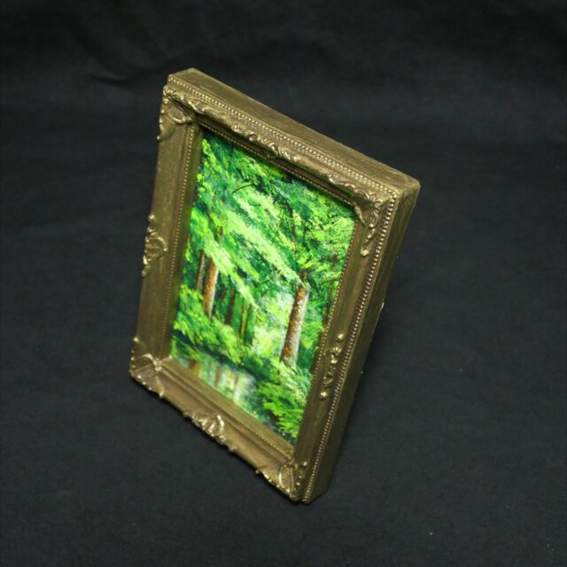 油絵 ミニ絵画【新緑の森】 | iichi 日々の暮らしを心地よくする