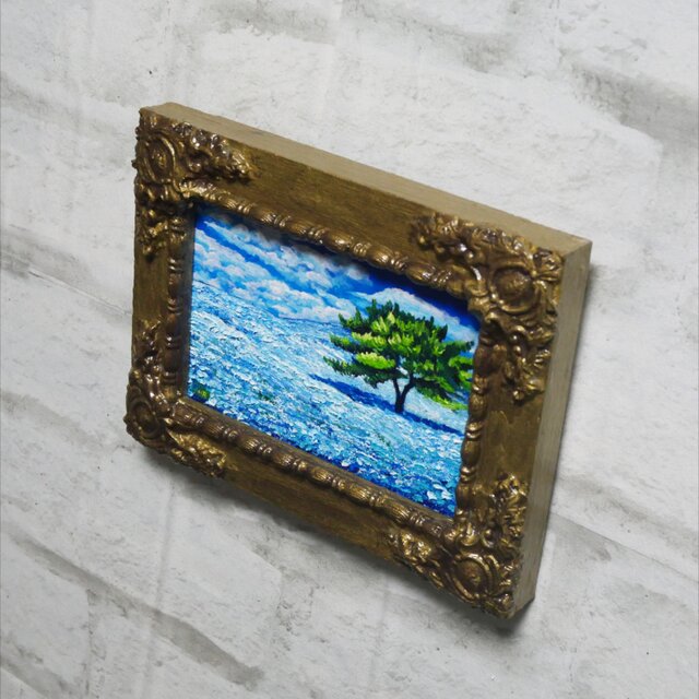 油絵 油彩 油彩画 絵 絵画 キャンバスパネル ミニ絵画【ネモフィラの丘】 油絵 ミニ絵画【ネモフィラの丘】 | iichi 日々の暮らしを心地よくする