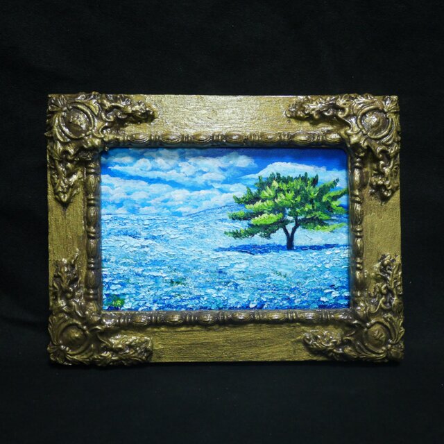 油絵 ミニ絵画【ネモフィラの丘】 | iichi 日々の暮らしを心地よくする