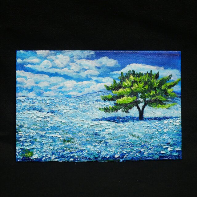 油絵 ミニ絵画【ネモフィラの丘】 | iichi 日々の暮らしを心地よくする