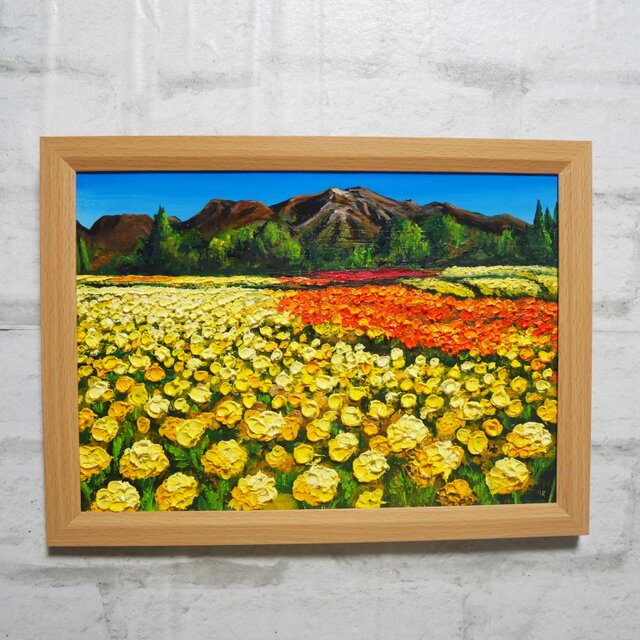 油絵 【くじゅうの峰、マリーゴールドの海】