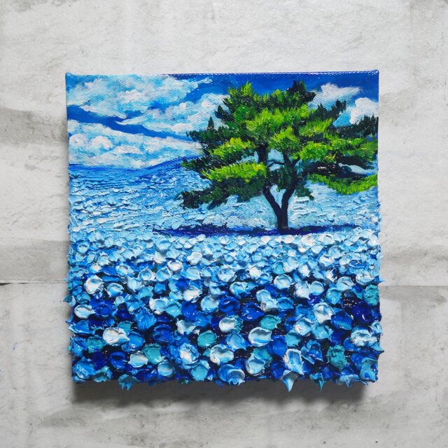 油絵 絵画 アートパネル【青いネモフィラの丘】