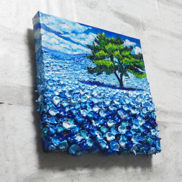 油絵（青い実）小さな絵 油絵 絵画 アートパネル【青いネモフィラの丘】 | iichi 日々の暮らし