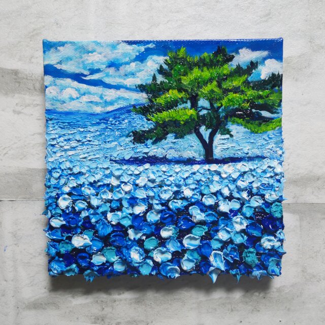 油絵 絵画 アートパネル【青いネモフィラの丘】 油絵 絵画 アートパネル【青いネモフィラの丘】 | iichi 日々の暮らし