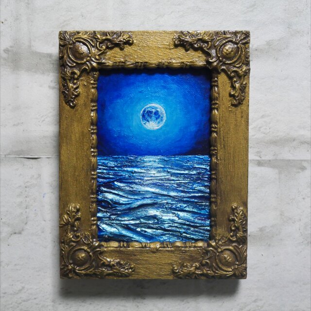 油絵 油彩 油彩画 絵 絵画 ミニ絵画【スーパーブルームーン】 油絵 ミニ絵画【スーパーブルームーン】 | iichi 日々の暮らしを