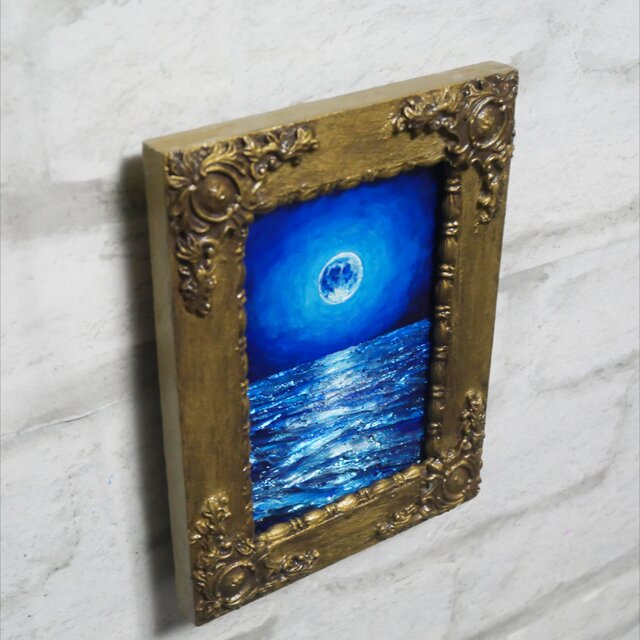 油絵 ミニ絵画【スーパーブルームーン】 | iichi 日々の暮らしを