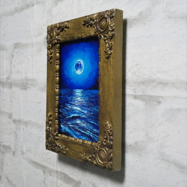 油絵 油彩 油彩画 絵 絵画 ミニ絵画【スーパーブルームーン】 油絵 ミニ絵画【スーパーブルームーン】 | iichi 日々の暮らしを