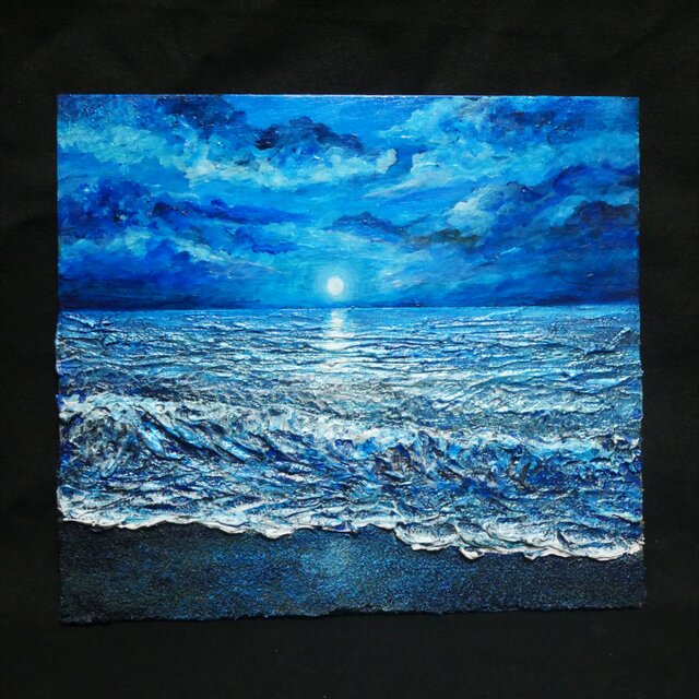 油絵 油彩 油彩画 絵 絵画 【水平線に沈む満月】 油絵 【水平線に沈む満月】 | iichi 日々の暮らしを心地よくする